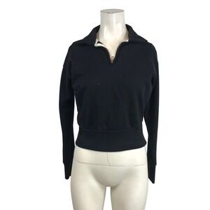 For Days Women Black Organic Cotton Quarter Zip Cropped Sweatshirt XS 0050261